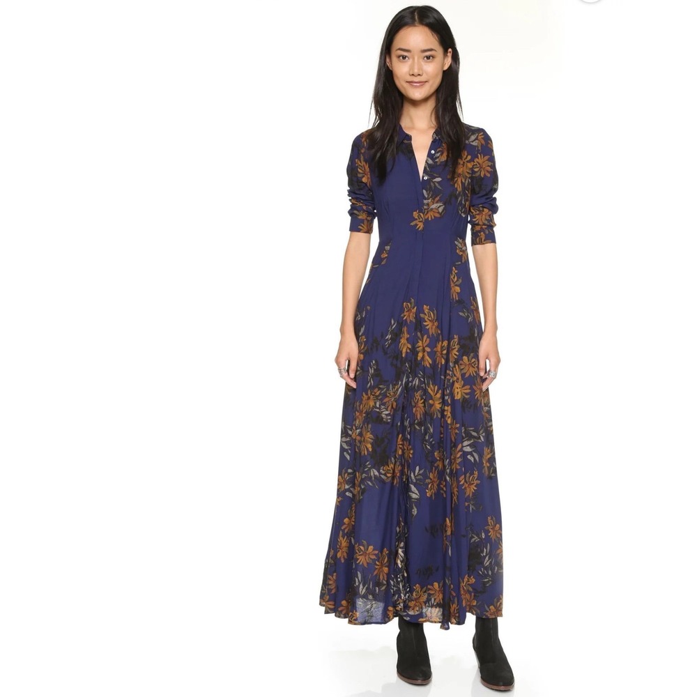 Free People After the Storm Button Down Maxi Hippie Sleeve Boho Indie whimsigoth